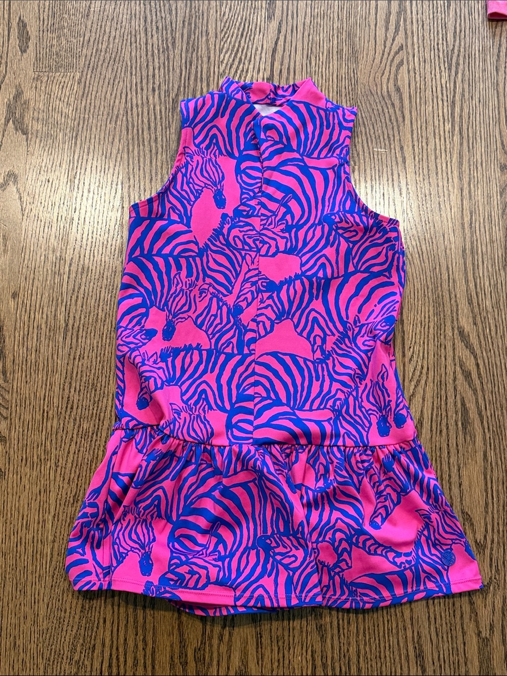Lilly Pulitzer Girls Pink & Blue Zebra Print Sleeveless Dress